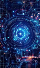 digital circuit diagram background with circular abstract graphic elements