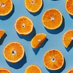 slices of orange fruit pattern on blue background