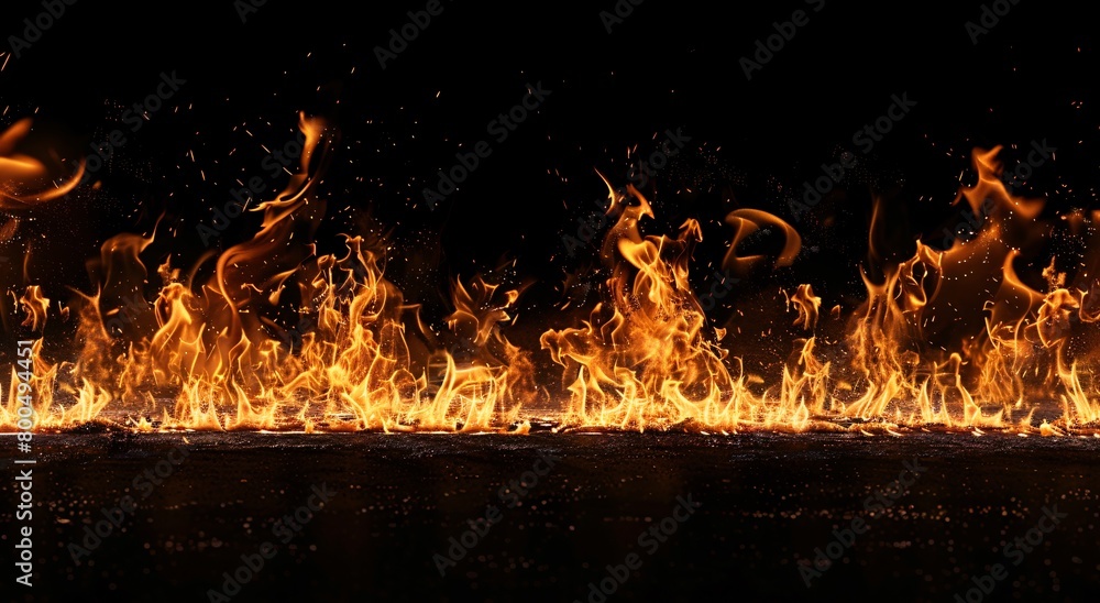 Wall mural close up of fire flames on black background