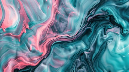 Obraz premium amazing thick liquid paint swirling impetuous texture background in teal and pink nuances