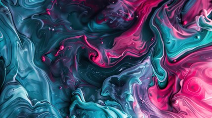 amazing thick liquid paint swirling impetuous texture background in teal and pink nuances
