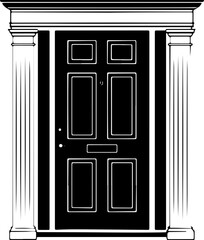 aptivating silhouette of a classic doorway with a sunburst detail above, suitable for concepts related to home entrances and classical architecture.