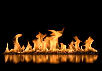 Close up of fire flames on black background 