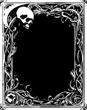 Intricately designed baroque frame featuring skulls, perfect for gothic invitations, event cards, or dark-themed artwork.