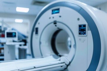 Advanced mri or ct scan medical diagnosis machine at hospital lab banner with copy space