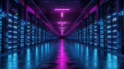 Fototapeta premium modern high-tech storage interior facility with a wide space and dark lighting