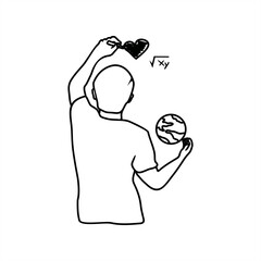  line art illustration of a person drawing a heart. carrying a globe. for Teacher's Day theme