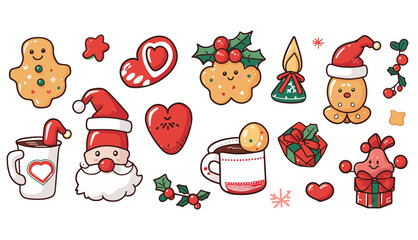 メリークリスマス、そしてハッピーニューイヤー。サンタ クロース、クリスマス ツリー、トナカイ、トレンディなレトロな漫画スタイルのヒイラギの陽気な雰囲気。グリーティング カード、ポスター、版画、パーティーの招待状。赤とピンクの色。