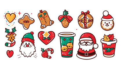 メリークリスマス、そしてハッピーニューイヤー。サンタ クロース、クリスマス ツリー、トナカイ、トレンディなレトロな漫画スタイルのヒイラギの陽気な雰囲気。グリーティング カード、ポスター、版画、パーティーの招待状。赤とピンクの色。