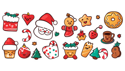 メリークリスマス、そしてハッピーニューイヤー。サンタ クロース、クリスマス ツリー、トナカイ、トレンディなレトロな漫画スタイルのヒイラギの陽気な雰囲気。グリーティング カード、ポスター、版画、パーティーの招待状。赤とピンクの色。