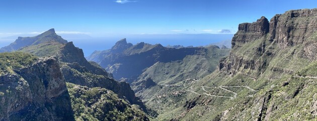 Naklejka na ściany i meble Panorama of the mountains of Parque Rural de Teno near Masca, Buenavista del Norte, Tenerife, Spain, March 2023