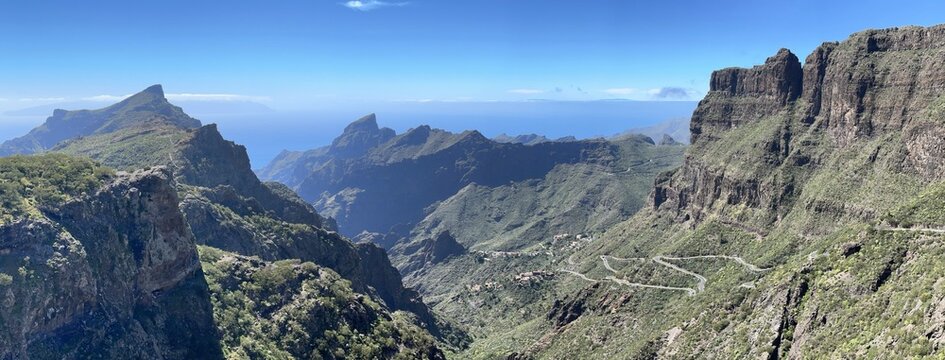 Panorama of the mountains of Parque Rural de Teno near Masca, Buenavista del Norte, Tenerife, Spain, March 2023