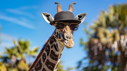 Cool Giraffe in Shades and Fedora, Left Side Reserved for Text
