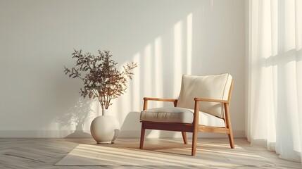 beauty of wooden furniture with a cinematic shot of a cozy armchair against a pristine white backdrop, captured in full ultra HD.