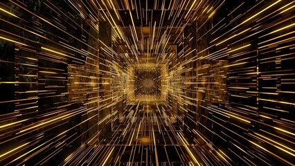 Obraz premium Gold Light Beams: Minimalist Digital Art with Dark Two-Dimensional Electric Colors. Concept Light Art, Digital Art, Minimalism, Electric Colors, Dark Tones