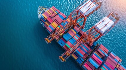 Container cargo ship, futuristic global logistics, international delivery concept