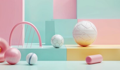 Soccer ball on colored background, banner in 3d style with space for text
