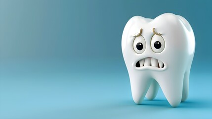 Cartoon character scared sad tooth on blue background