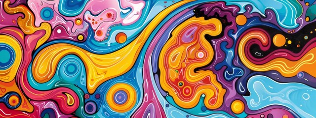 Vibrant Liquid Swirls: Abstract colorful background with circles, pattern, texture, and seamless design, resembling flowing water, paint, and fire in shades of blue, orange, and gold