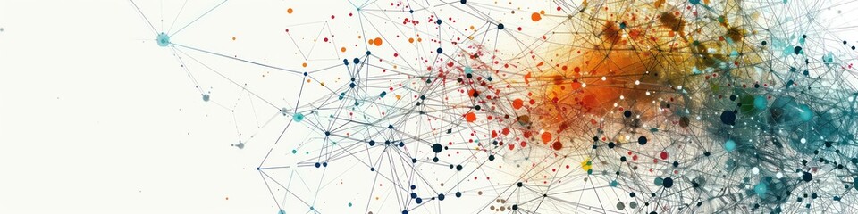 analytics and statistics banner with digital visualization of data through connect dots
