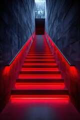 Staircase with red lights glowing along the steps