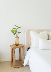 Clean and minimal interior design in a photo studio with natural light with light leaks and shadows 