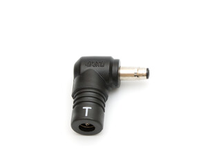 DC power supply connector for low current devices. Power plug of router isolated on white...