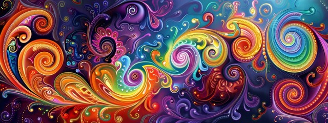 Vibrant Liquid Swirls: Abstract colorful background with circles, pattern, texture, and seamless design, resembling flowing water, paint, and fire in shades of blue, orange, and gold