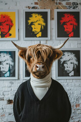 a highland cow dressed
