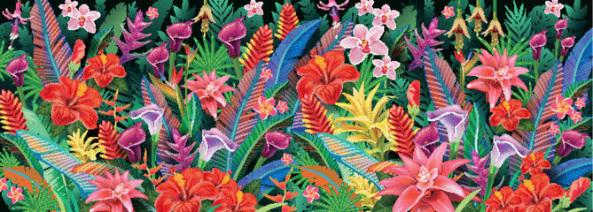 Naklejka premium Background from tropical plants and exotic flowers
