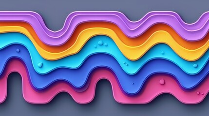  A vibrant wave of liquid against a dark gray backdrop, composed of blue, yellow, pink, and orange hues