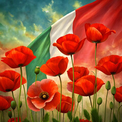 Naklejka premium red poppy flowers on background with italy libera