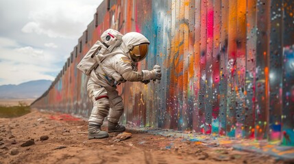 astronaut painting a wall .Generative AI