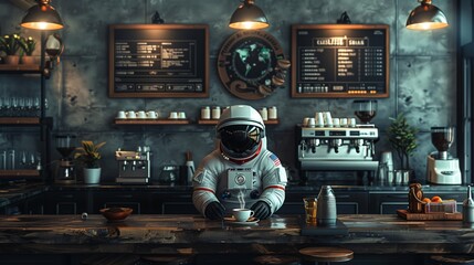 astronaut in a coffee shop .Generative AI