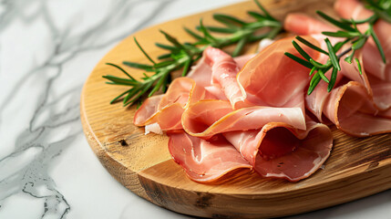 Slices of delicious cured ham and rosemary food