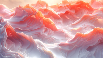 3d render of abstract art 3d background surreal landscape with big fantasy magic mountains with neon glowing orange purple and red gradient color light inside