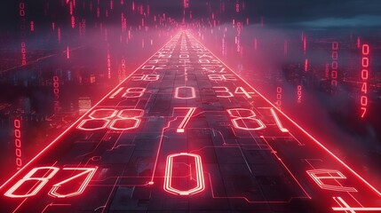  Neon-lit pathways leading into a labyrinth of numerical symbols within the Big Set of 804 number design template

