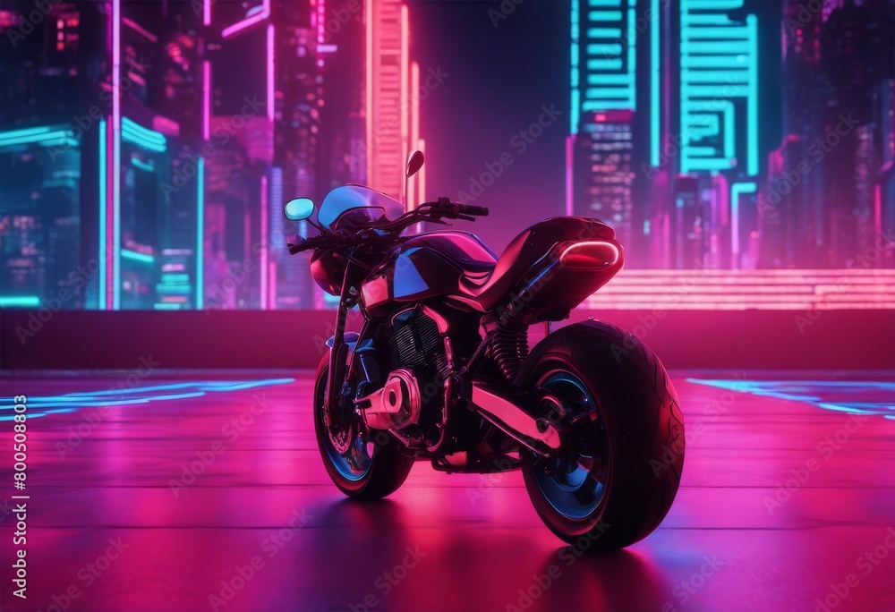 Poster 'motorbike cyberpunk colorful grid vibrant landscape version retrowave cyberspace pattern horizontal