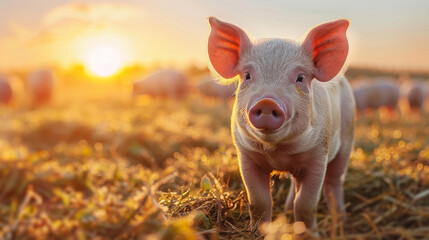 Small Pig Standing on Grass Field