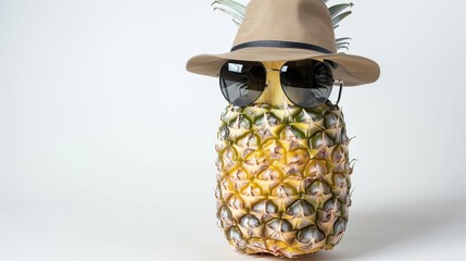 Sleek Pineapple Wearing Sunglasses and Trilby Hat, Room for Text Overlay
