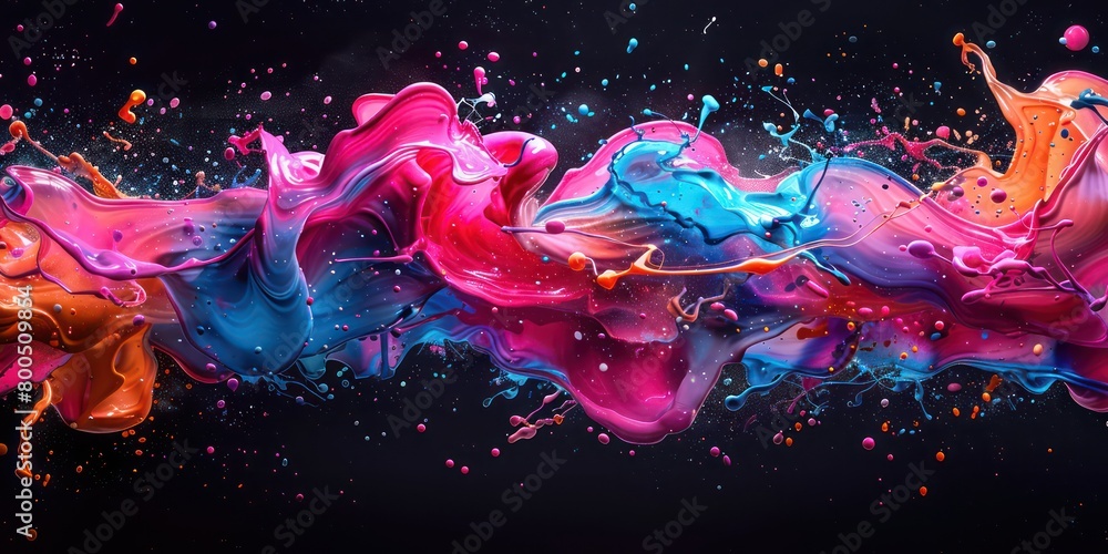 Wall mural dynamic colorful liquid floating paint wallpaper with vivid bright colors on a black background