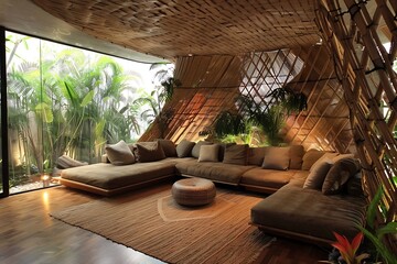 Woven bamboo textures in a sustainable living space