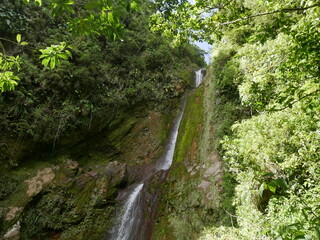 sideview of chute du galion,  impressive waterfall in guadeloupe