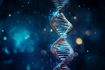 The DNA double helix intertwines with digital AI elements, symbolizing the intersection of technology and genetic research