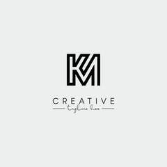 Abstract Unique Letter KM MK Initial Based Stylish Line Logo Design Vector.