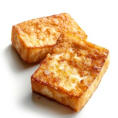 Studio shot of a crispy tofu serving, featuring crispy edges and a tender center, perfectly isolated for menu art