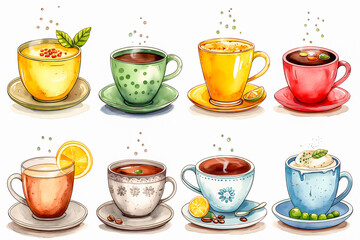 Coffee cups with different types of coffee. Vector illustration.