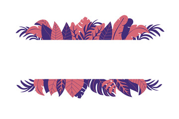 Obraz premium Jungle Tropical Landscape Wide Background/ Illustration of a jungle landscape background, with ornaments made with leaves and foliage of tropical plants and trees