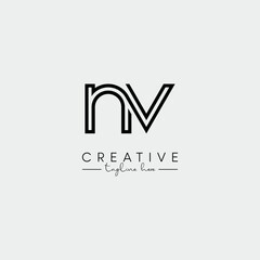 Abstract Unique Letter NV VN Initial Based Stylish Line Logo Design Vector.