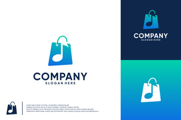 Music shopping bag, logo with combination of shopping bag and music tone, for music shopping site, logo design vector.